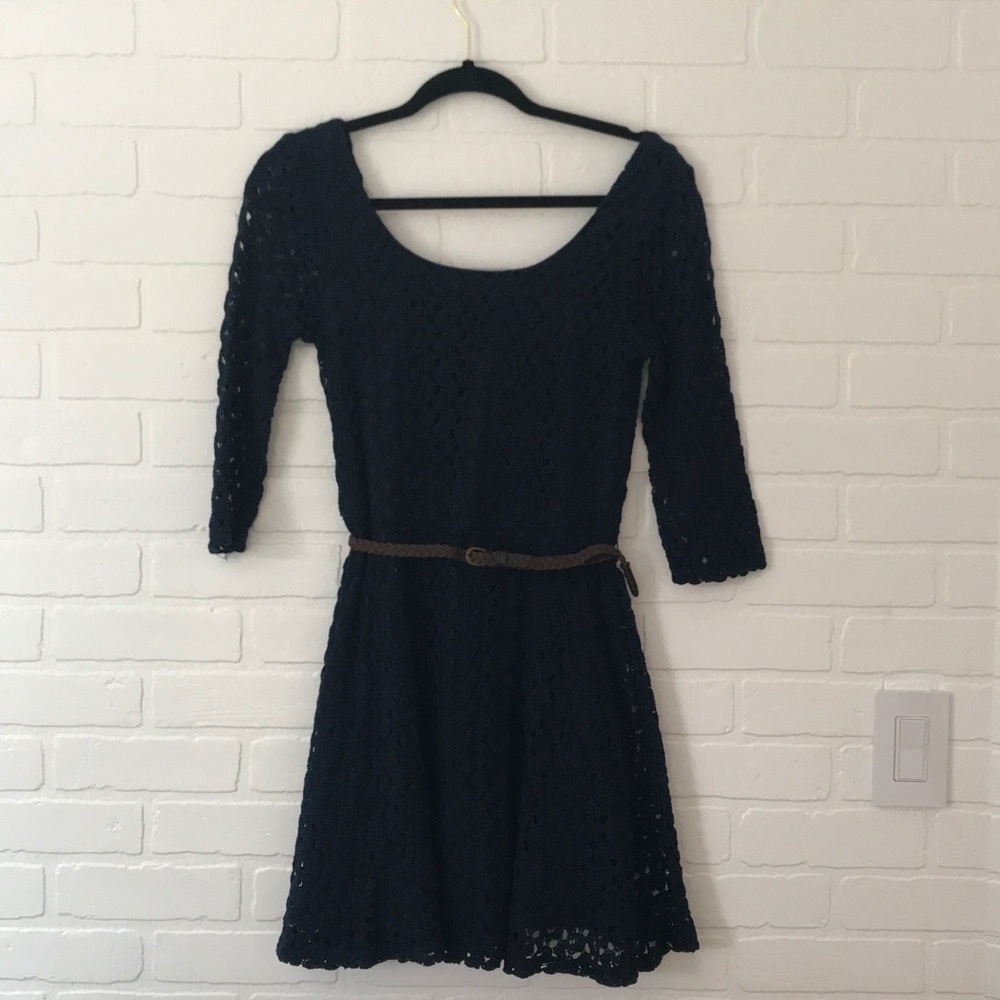 ★navy blue dress with belt★